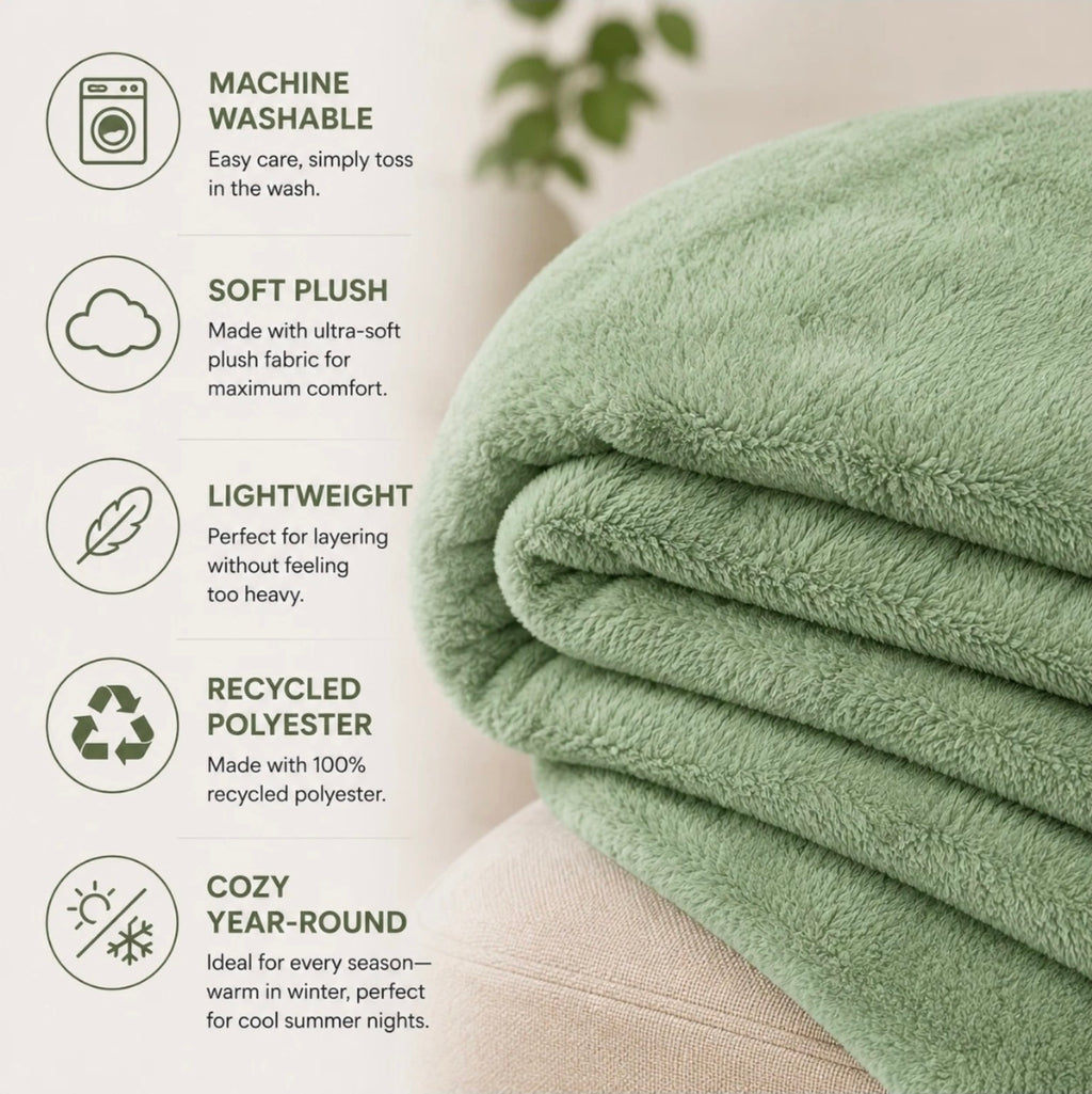 Room Essentials green plush throw, 50 by 60 inches; sold as a case of eight