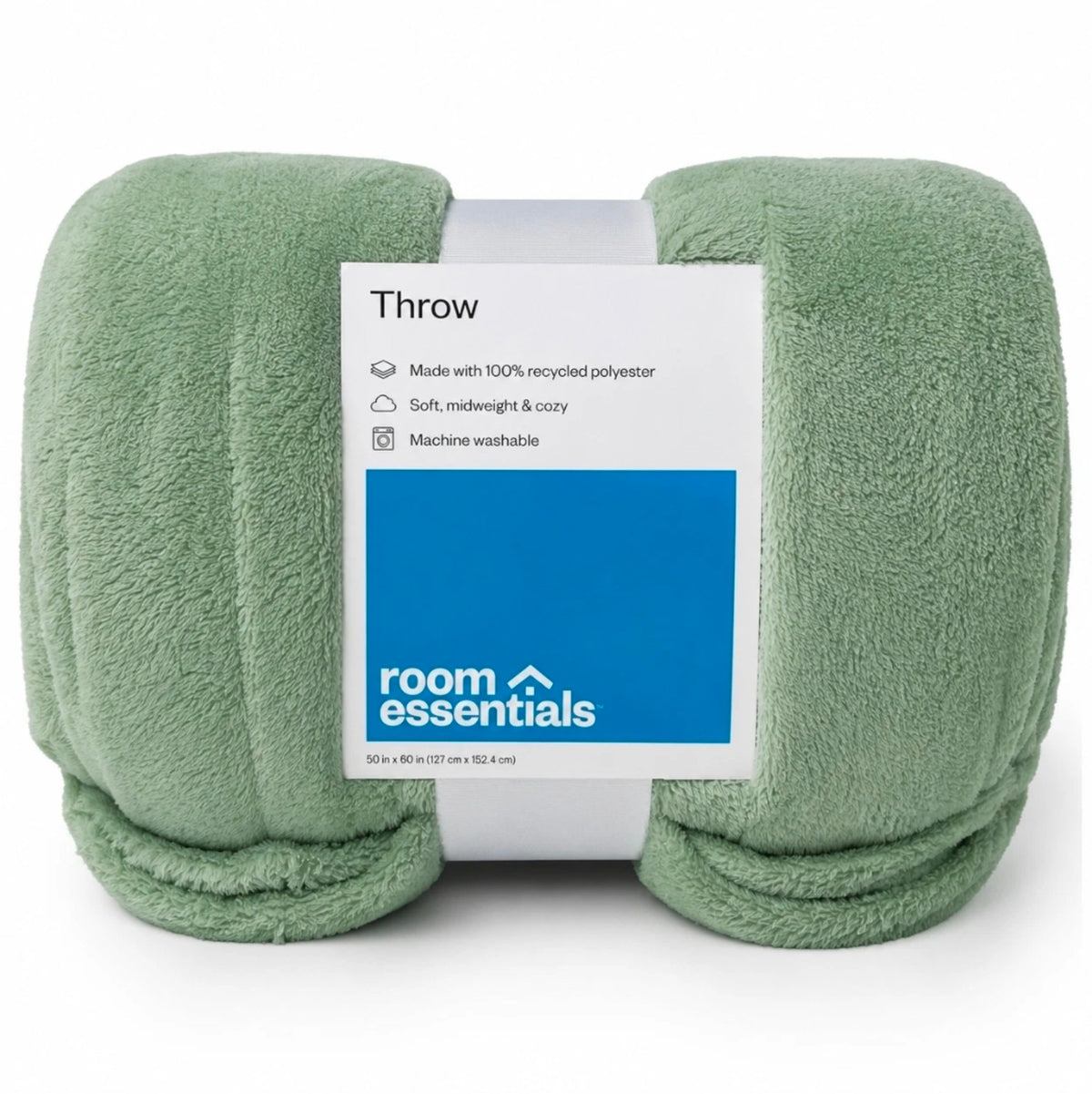 Room Essentials green plush throw, 50 by 60 inches; sold as a case of eight