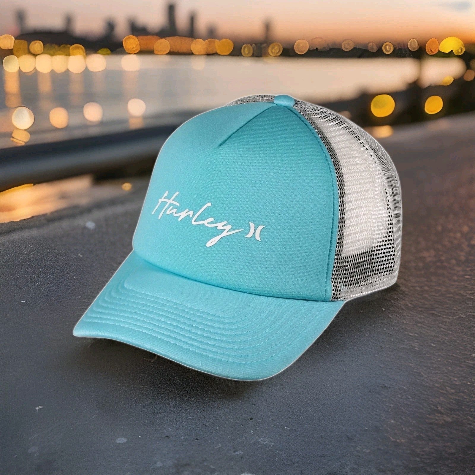 Hurley Icon Script Trucker Hat - Topaz Mist - Teal New W Tags Snap Back 0