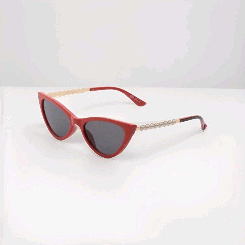 Betsey Johnson Sunglasses Cat Eye Tortoise Shell Like Frames Oversize Red Shades0