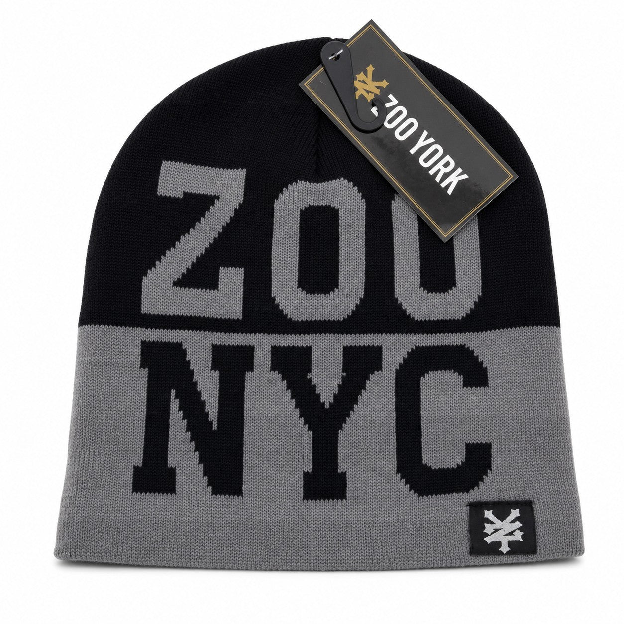 Zoo York NYC Y2K Beanie Hat Gray Black Knit Winter Streetwear Skater Cap NWT0