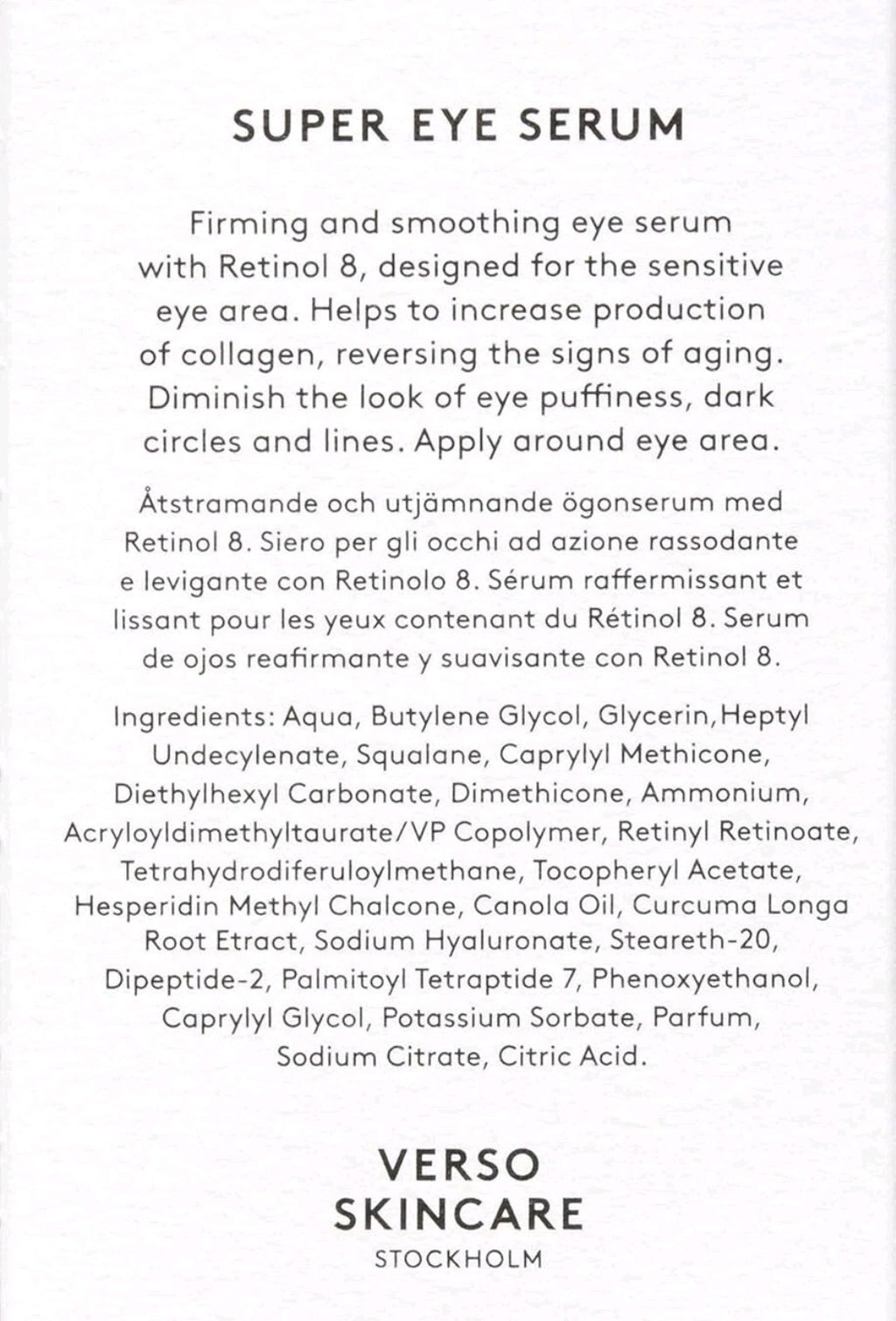 VERSO No. 5 SUPER EYE SERUM with RETINOL 8 FIRMING & SMOOTHING 30 ML/ 1.0 FL OZ1