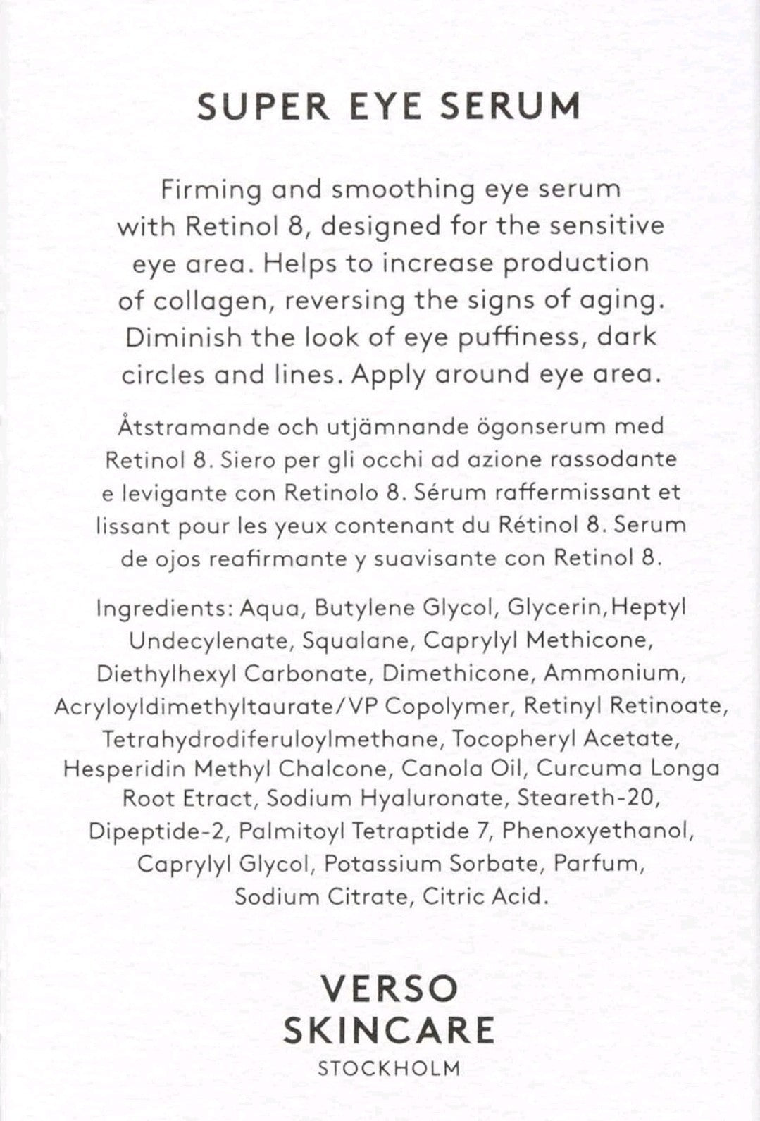 VERSO No. 5 SUPER EYE SERUM with RETINOL 8 FIRMING & SMOOTHING 30 ML/ 1.0 FL OZ1