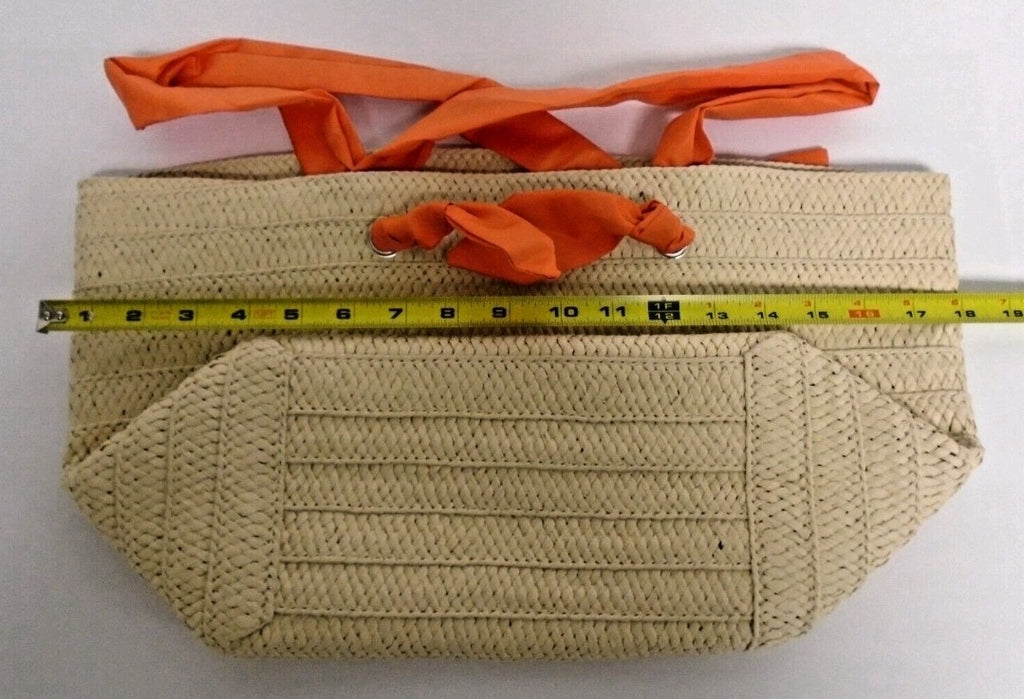 Neiman Marcus Straw Tote Bags  Beige Rattan, Orange Fabric Handles3