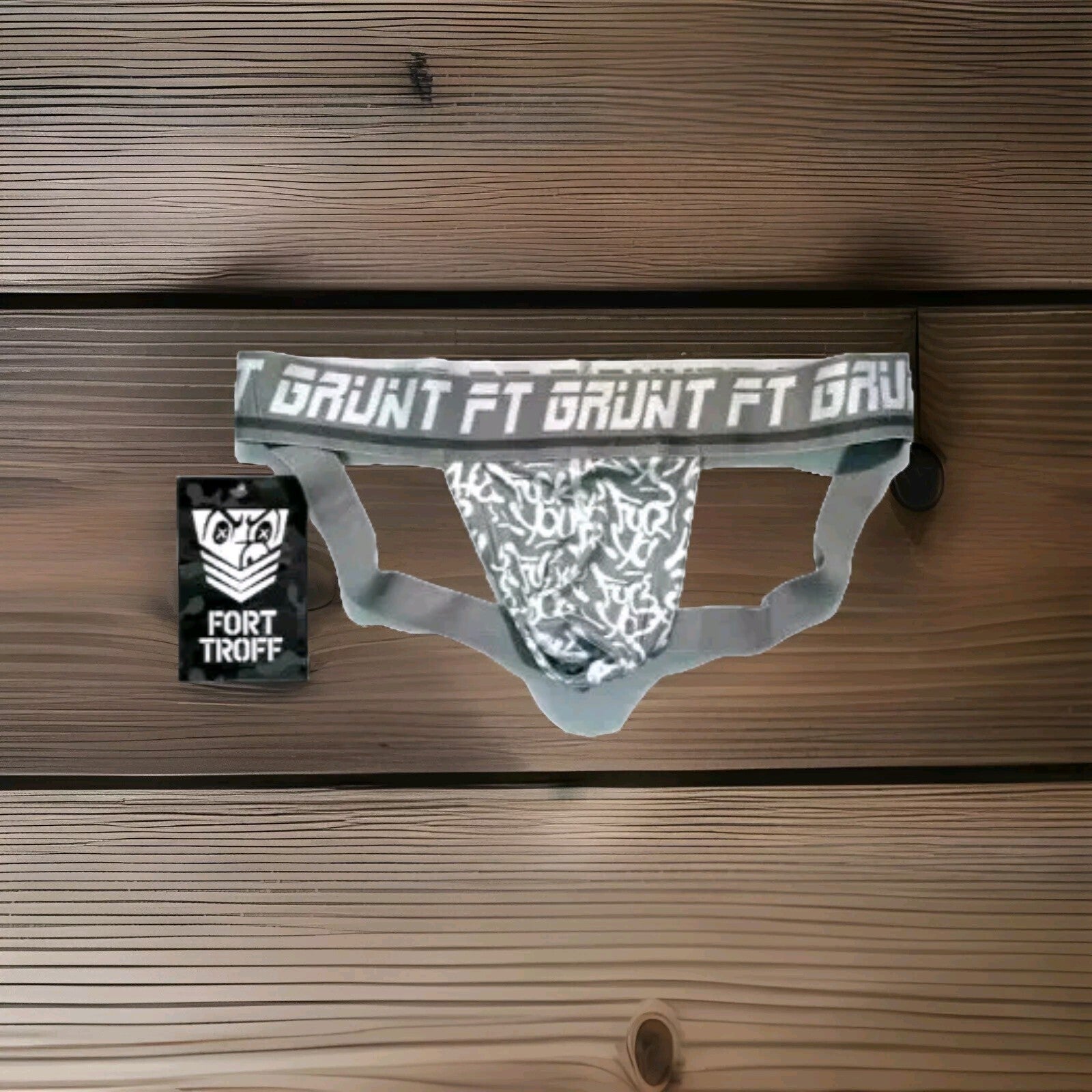 Fort Troff  Size M  "GRUNT" Graffiti Athletic Supporter/Jockstrap - Gray/White0