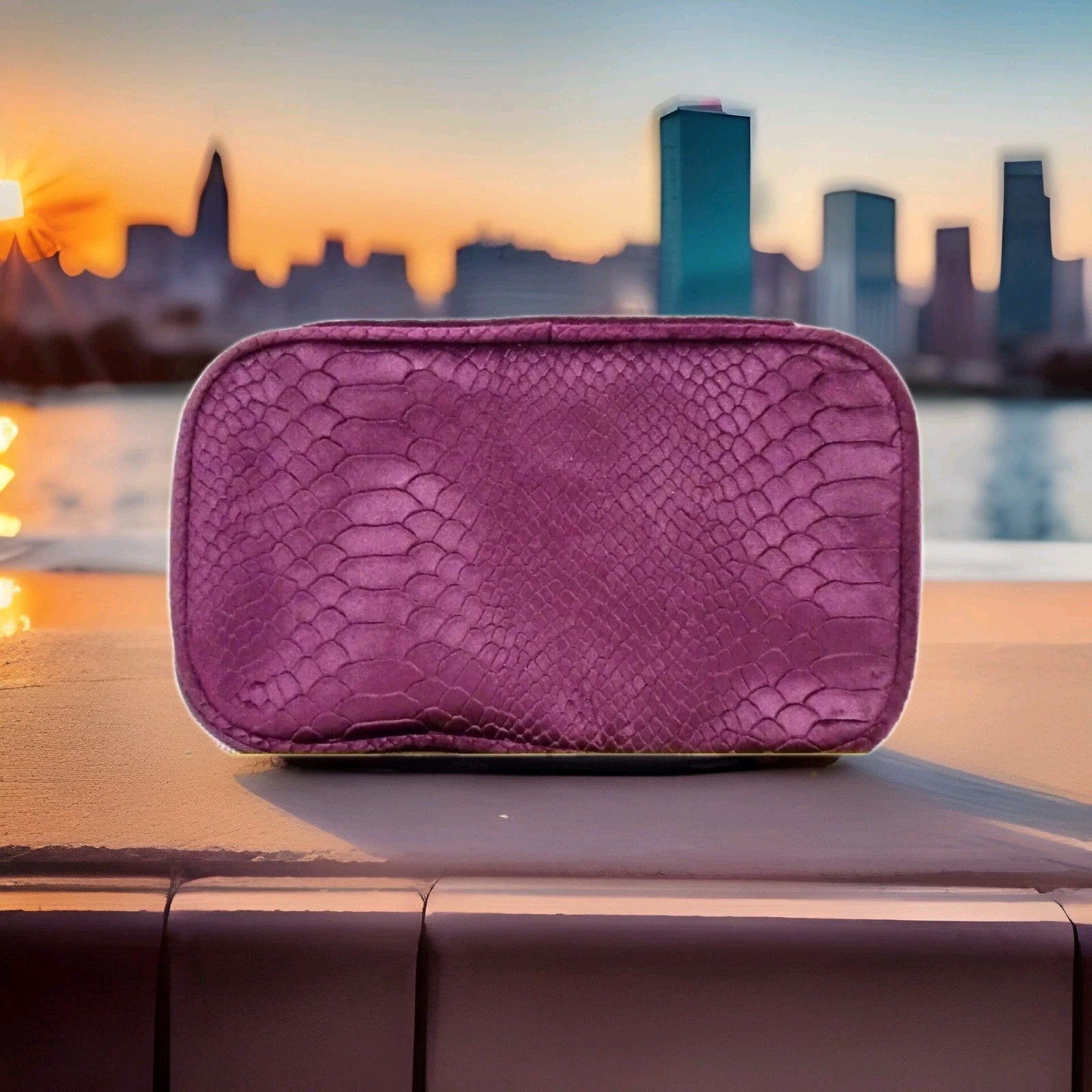 Purple Snakeskin Velvet Toiletry Makeup Travel Bag COSMETIC From Neiman Marcus0