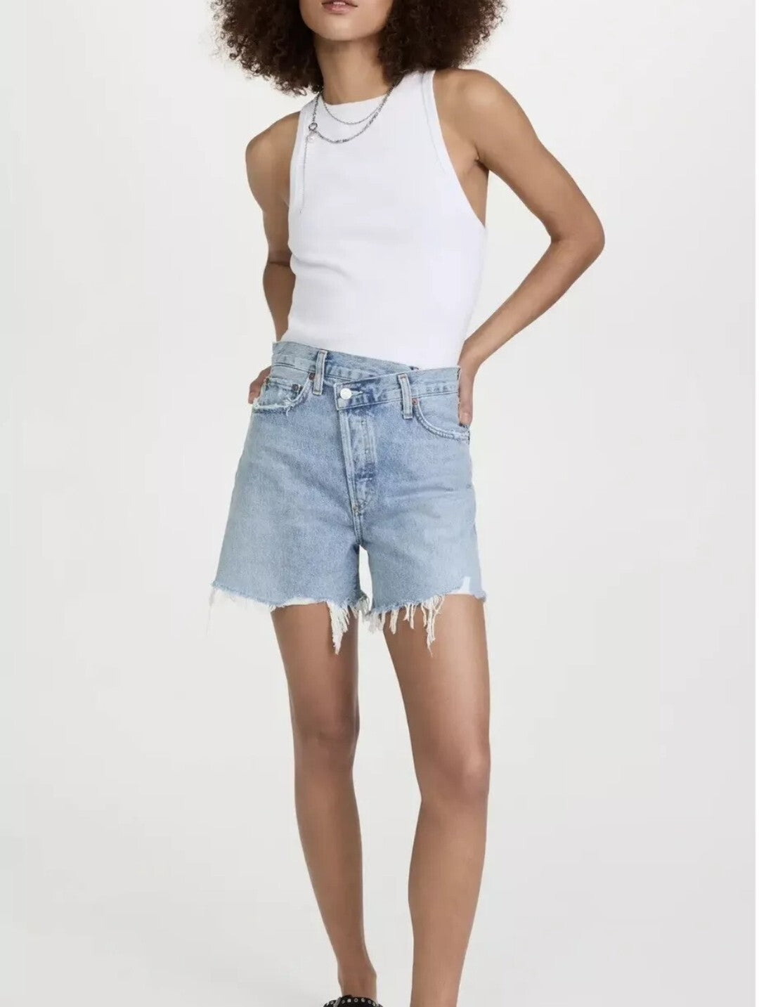 NWOT AGOLDE Criss Cross Denim Shorts Sz 27 $178 Vintage Denim Light 90s 90's2