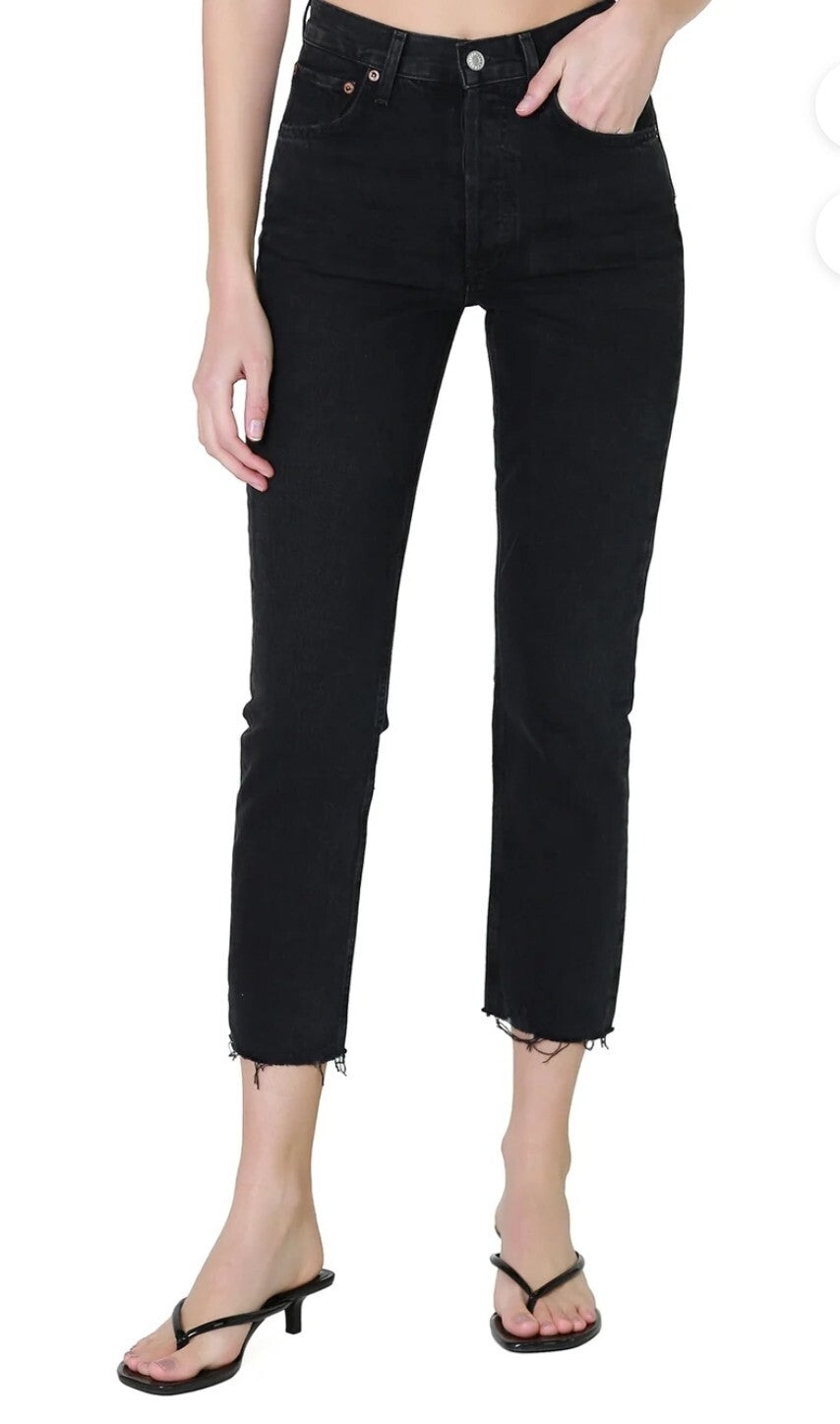 $ 198 AGOLDE Riley High Rise Straight Crop Jeans in Mascara Blk Sz 27 A056G-11570