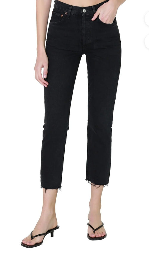 $ 198 AGOLDE Riley High Rise Straight Crop Jeans in Mascara Blk Sz 27 A056G-11570