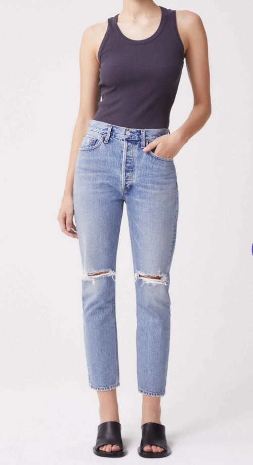 $ 198 AGOLDE Riley High Rise Straight Crop Jeans in Escalate Size 27 A056E-12060