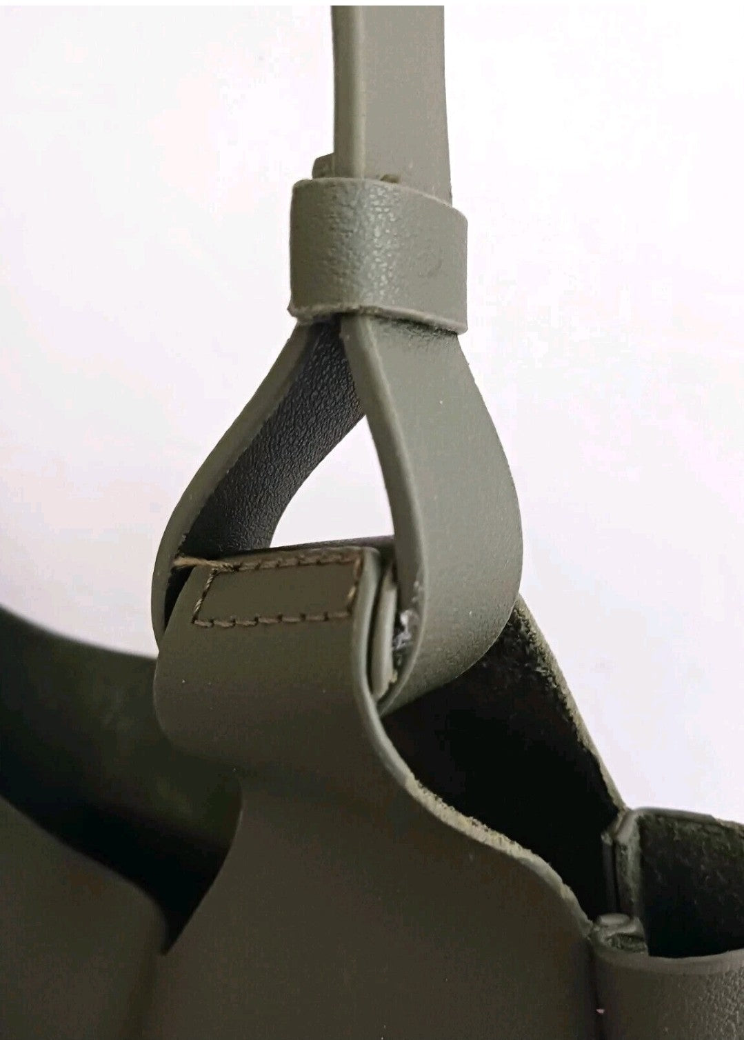 NEW Neiman Marcus Lg Tote Bag Olive Green Vegan Leather Open Top1