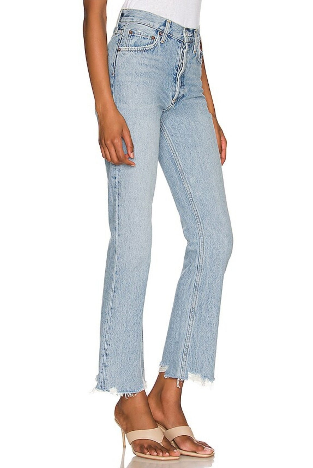 New AGOLDE Mid Rise Raw Hem Relaxed Boot Cut Jeans in Curio, Size 27 1
