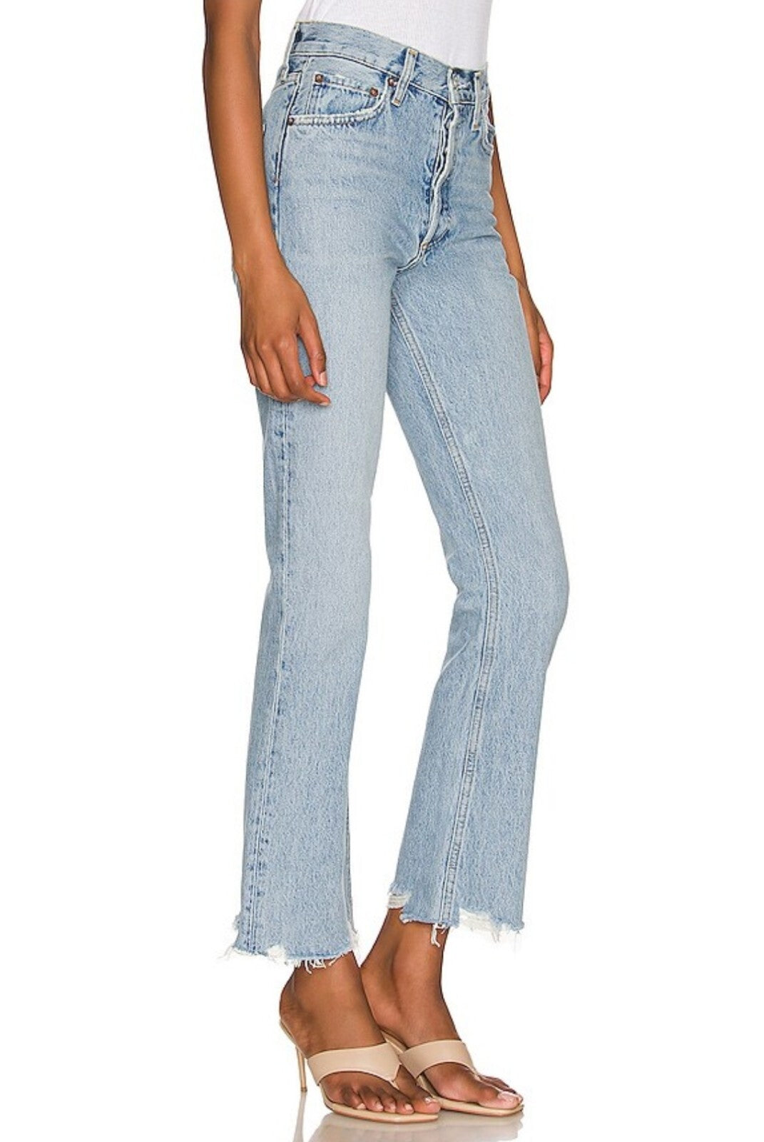 New AGOLDE Mid Rise Raw Hem Relaxed Boot Cut Jeans in Curio, Size 27 1