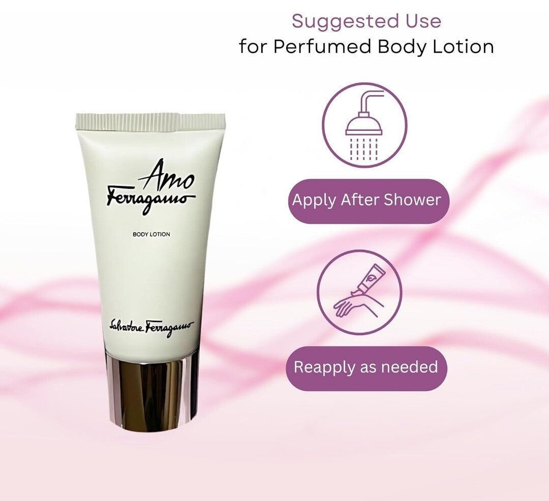 AMO By Salvatore Ferragamo Gift Set 5ml EDP Spray 30ml Body Lotion & Shower Gel 3