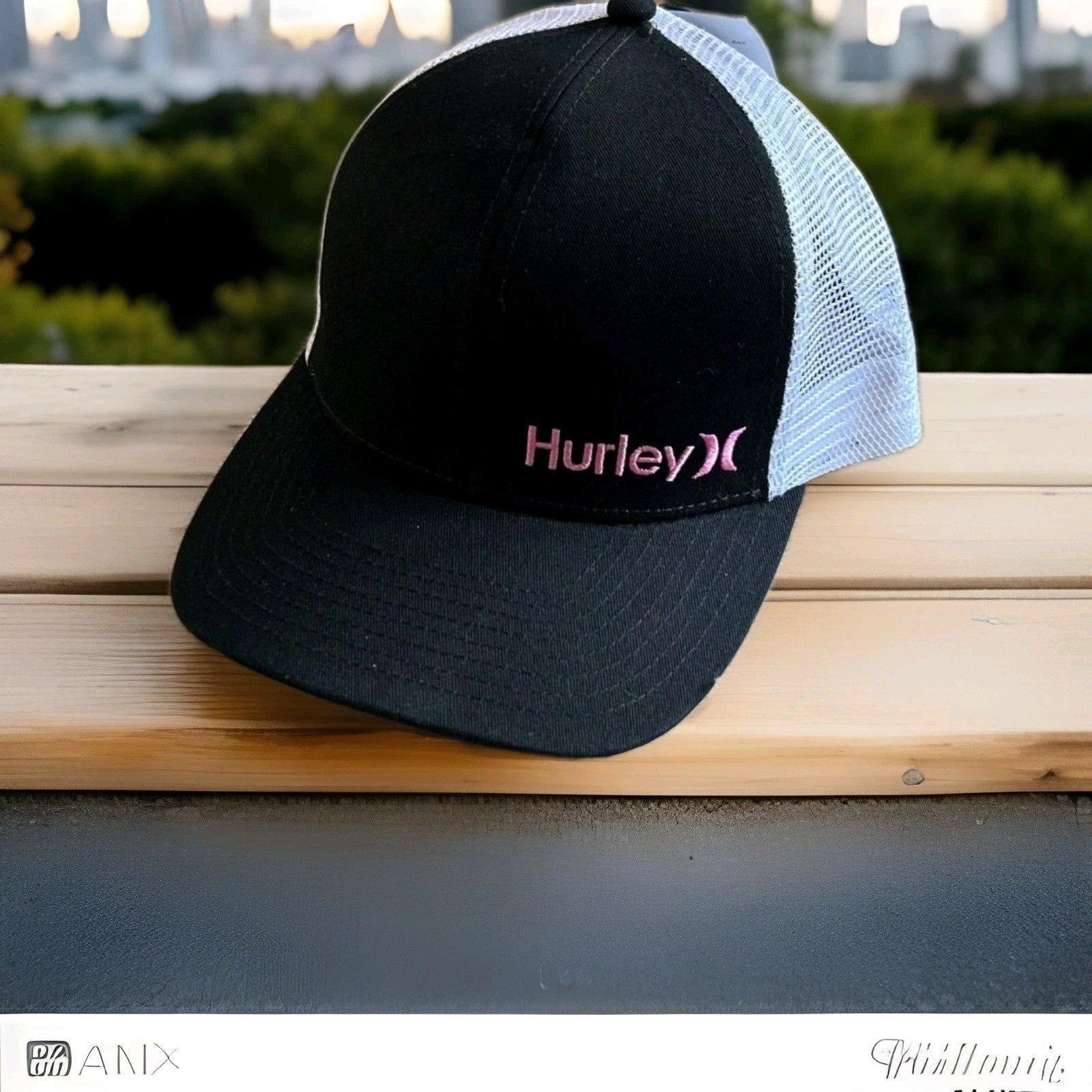 NWT HURLEY Logo Black & Pink CORP STAPLE TRUCKER SNAPBACK 0