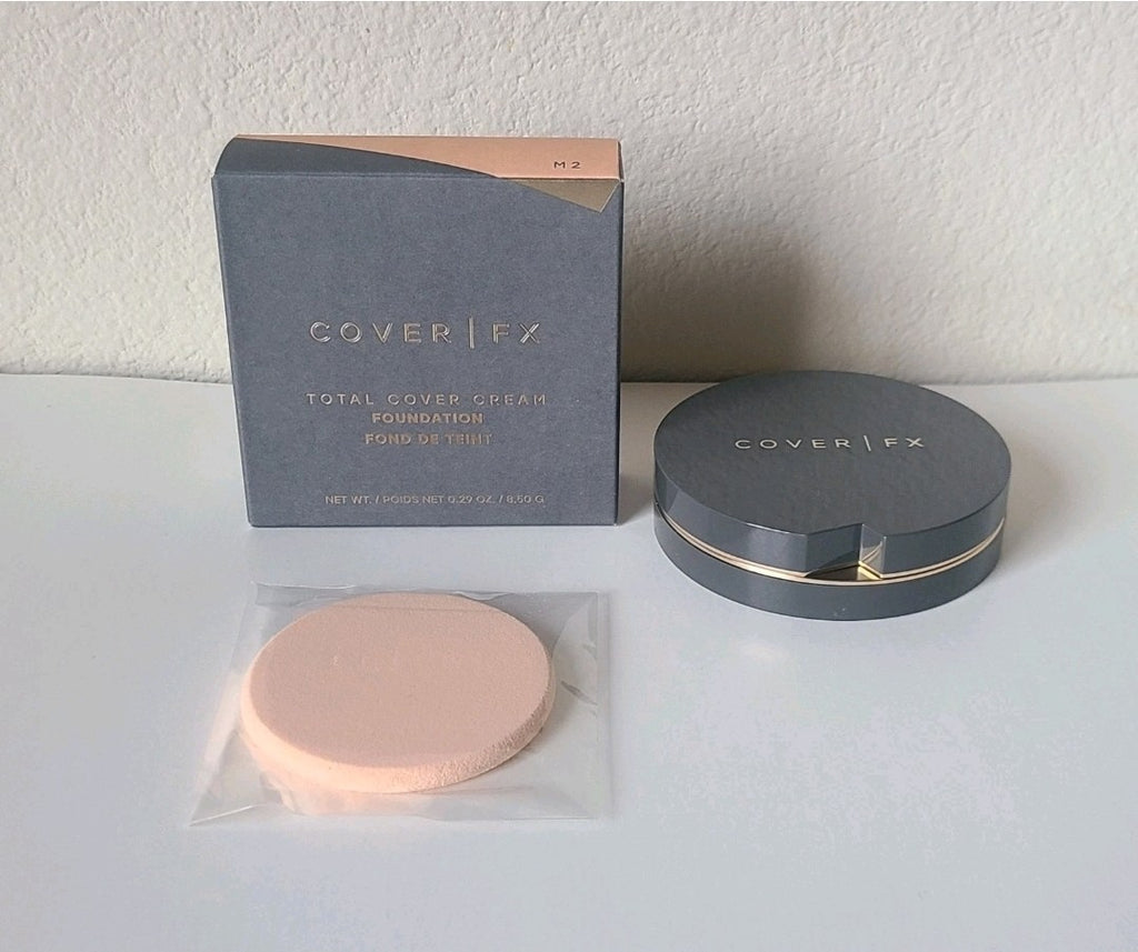 COVER FX Total Cover Cream Foundation Shade M2 With Sponge Ships Free5
