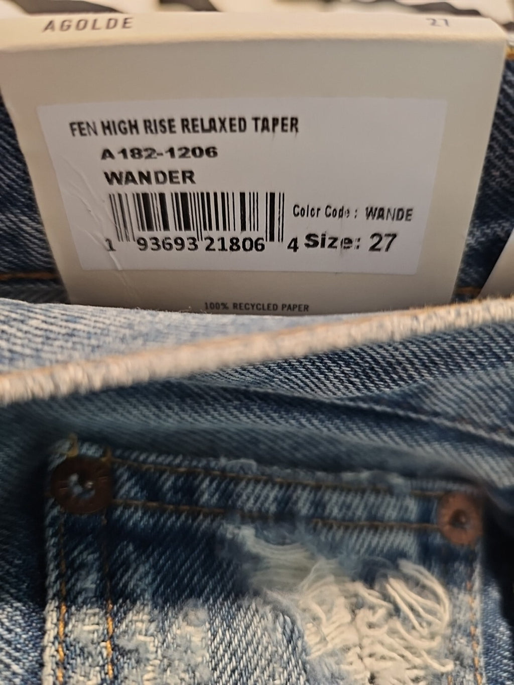 Nwt Agolde Fen High Rise Taper Jeans sz 27 in Wander Organic Denim Mom 3