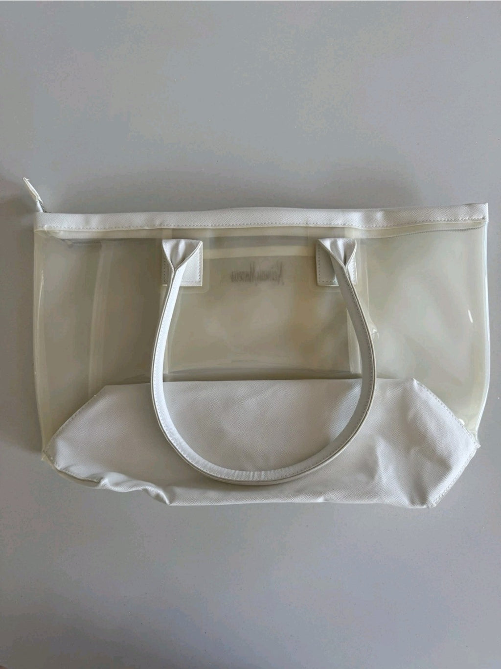 Neiman Marcus Clear PVC White Tote Bag With Zipper And Inner Pouch NEW1