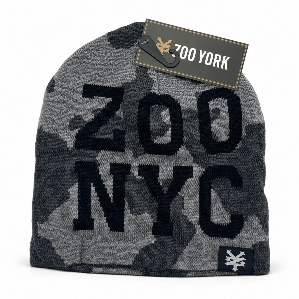 Zoo York NYC Y2K Camo Beanie Hat Gray Black Knit Winter Streetwear Skater Cap0