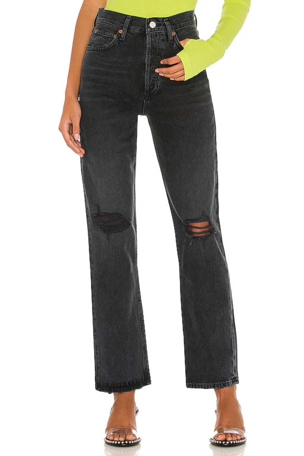 NWT Agolde 90's Pinch Waist High Rise Straight Black Jeans In Howl Sz 27 4 90s 0