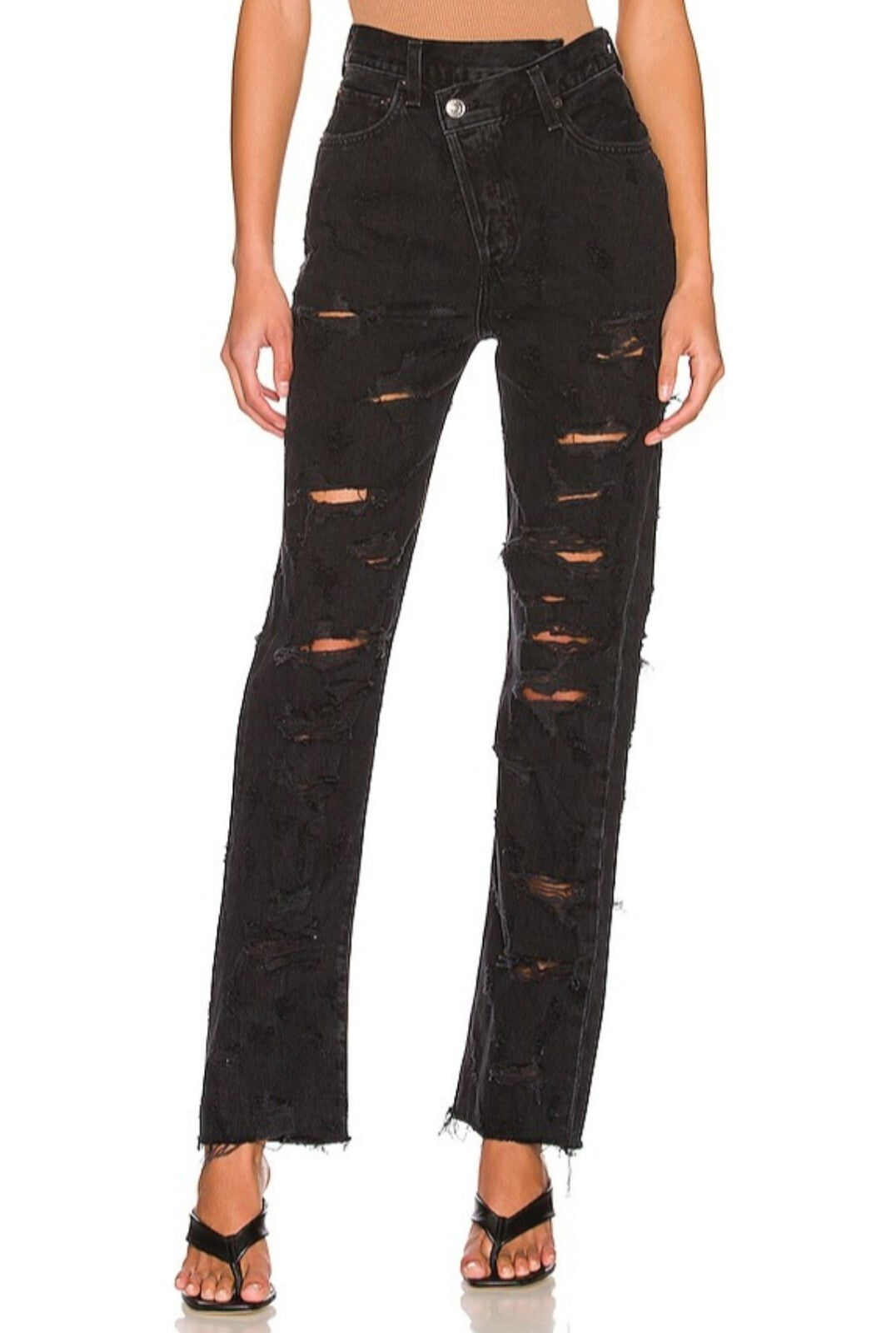 Agolde Black Criss Cross Straight Leg High Rise Ankle Jeans Size 27 A9037B-11570