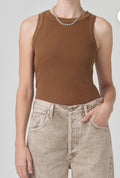 Citizens of Humanity SMALL Isabel Rib Tank Top In Malt Ball  9201-3004 COH NWOT0
