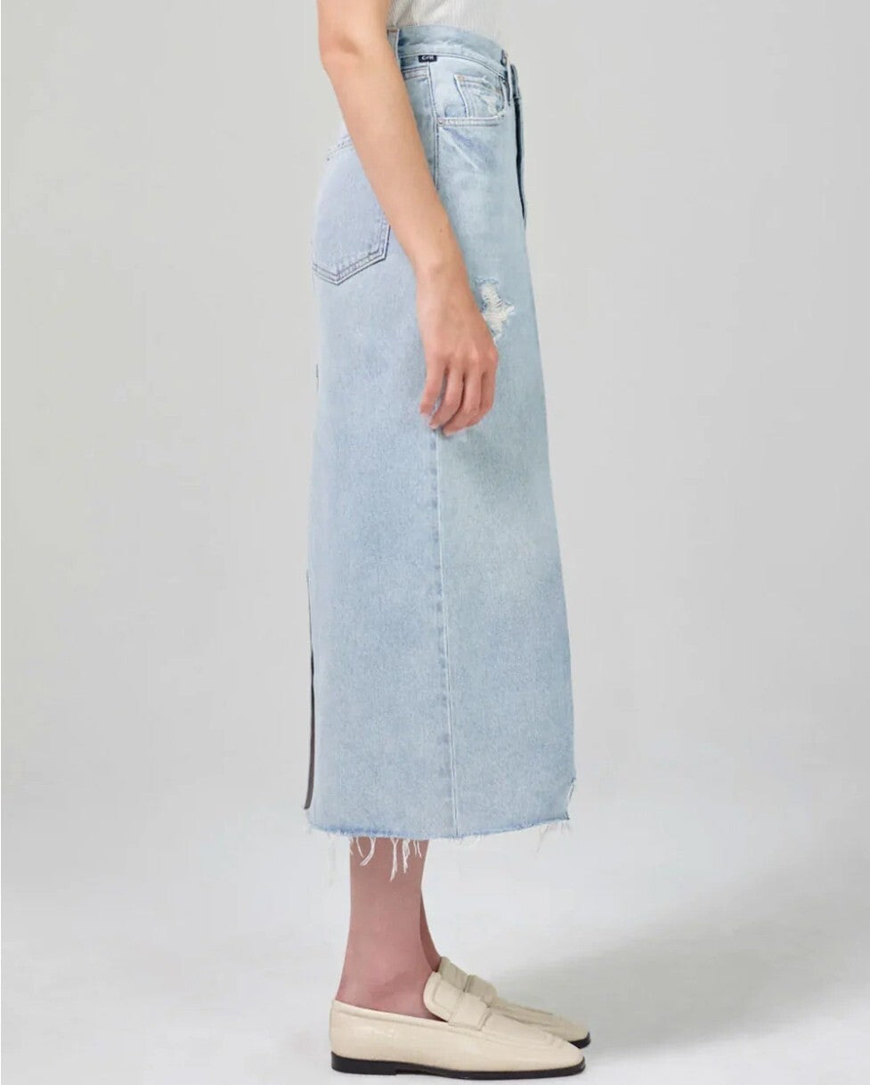 NWT Citizens of Humanity Bria Reworked Denim Midi Skirt In Blue Spring Sz 27 41