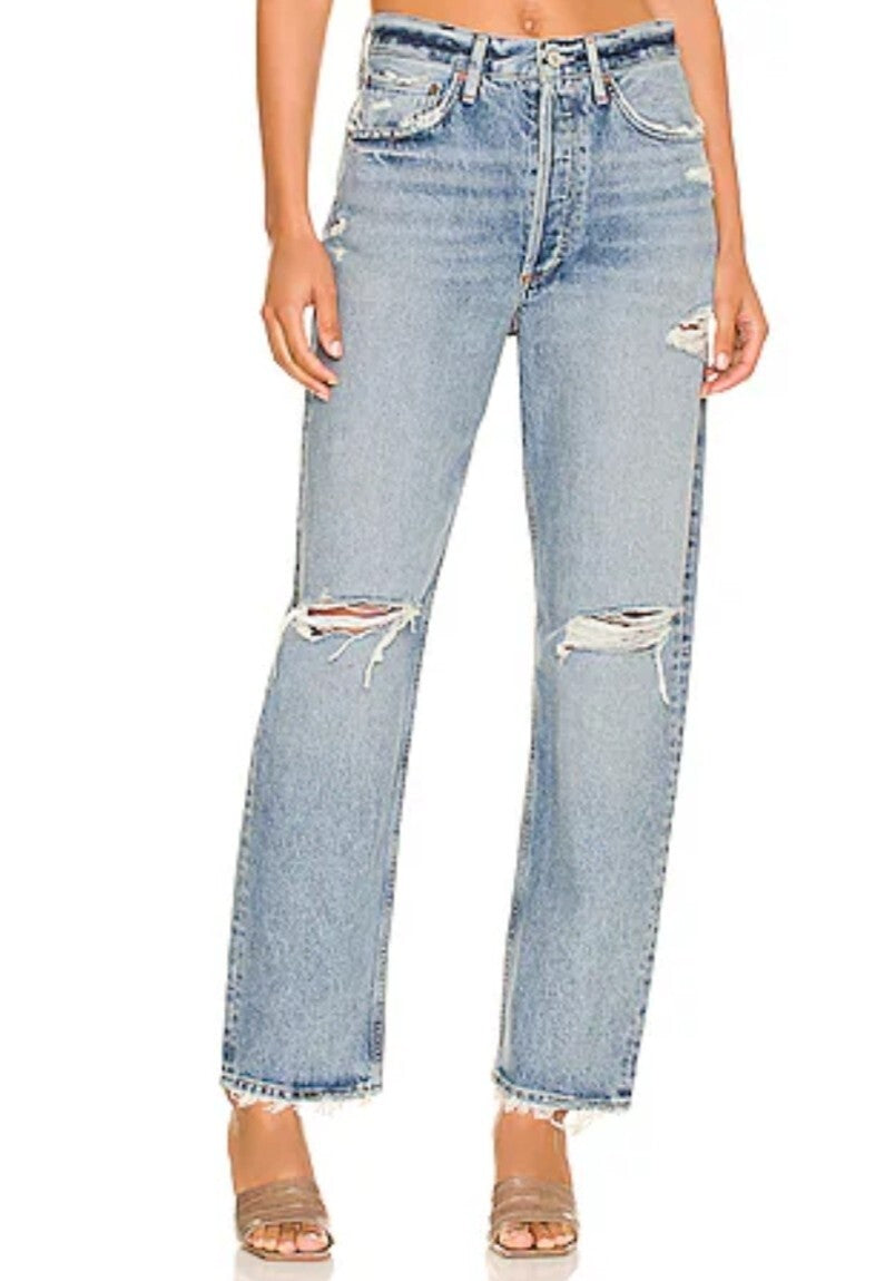 NEW AGOLDE 90's Mid-Rise Loose Jean Isolate Ripped Distressed 100% Sz 27 90s0