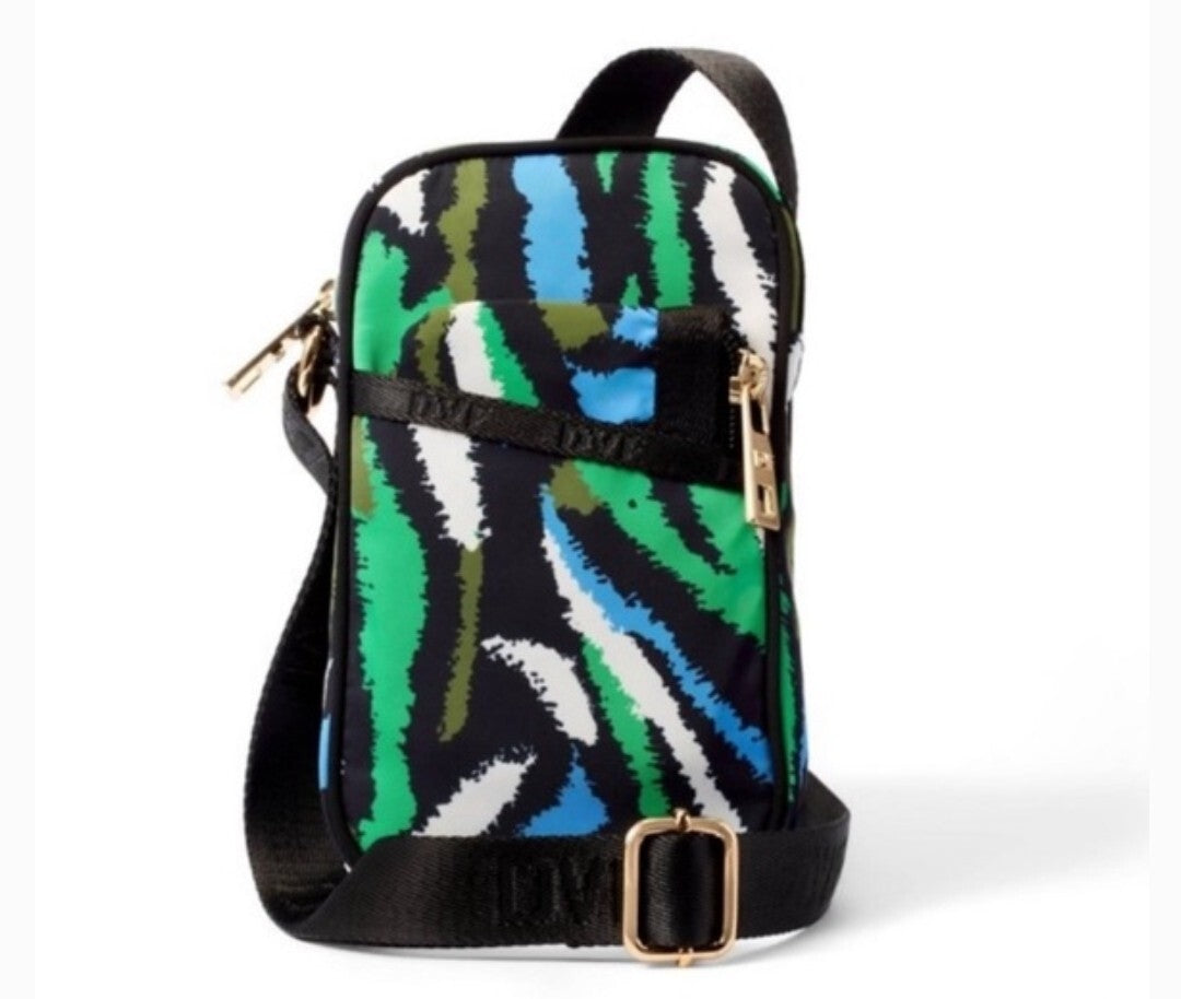 New Diane Von Furstenberg Crossbody Phone Bag Wallet 8" x 5" x 1.5" Disco Zebra 1