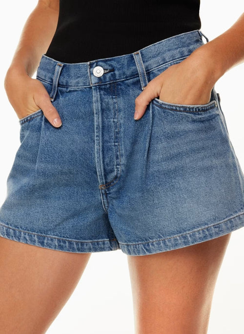 $248 Citizens Of Humanity Blue Franca Pleated Baggy Jean Shorts Size 27 COH0