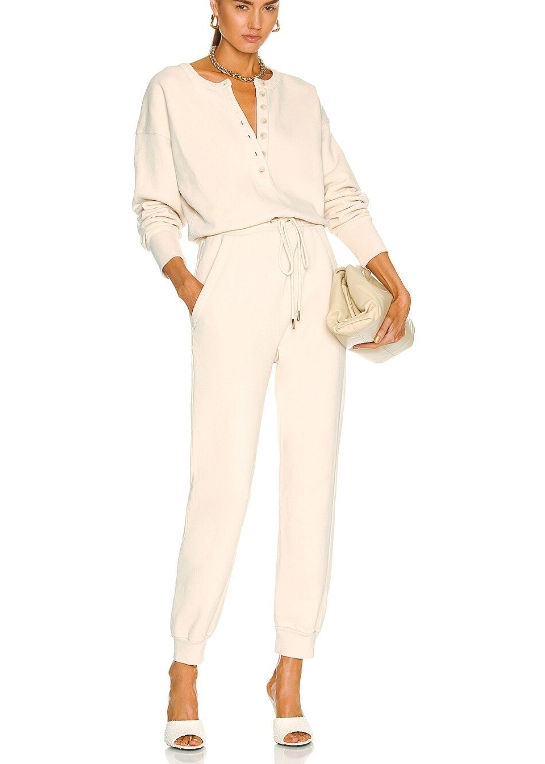 Citizens of Humanity Women's Cream LouLou 100% Cotton Fleece Jumpsuit SM Romper0