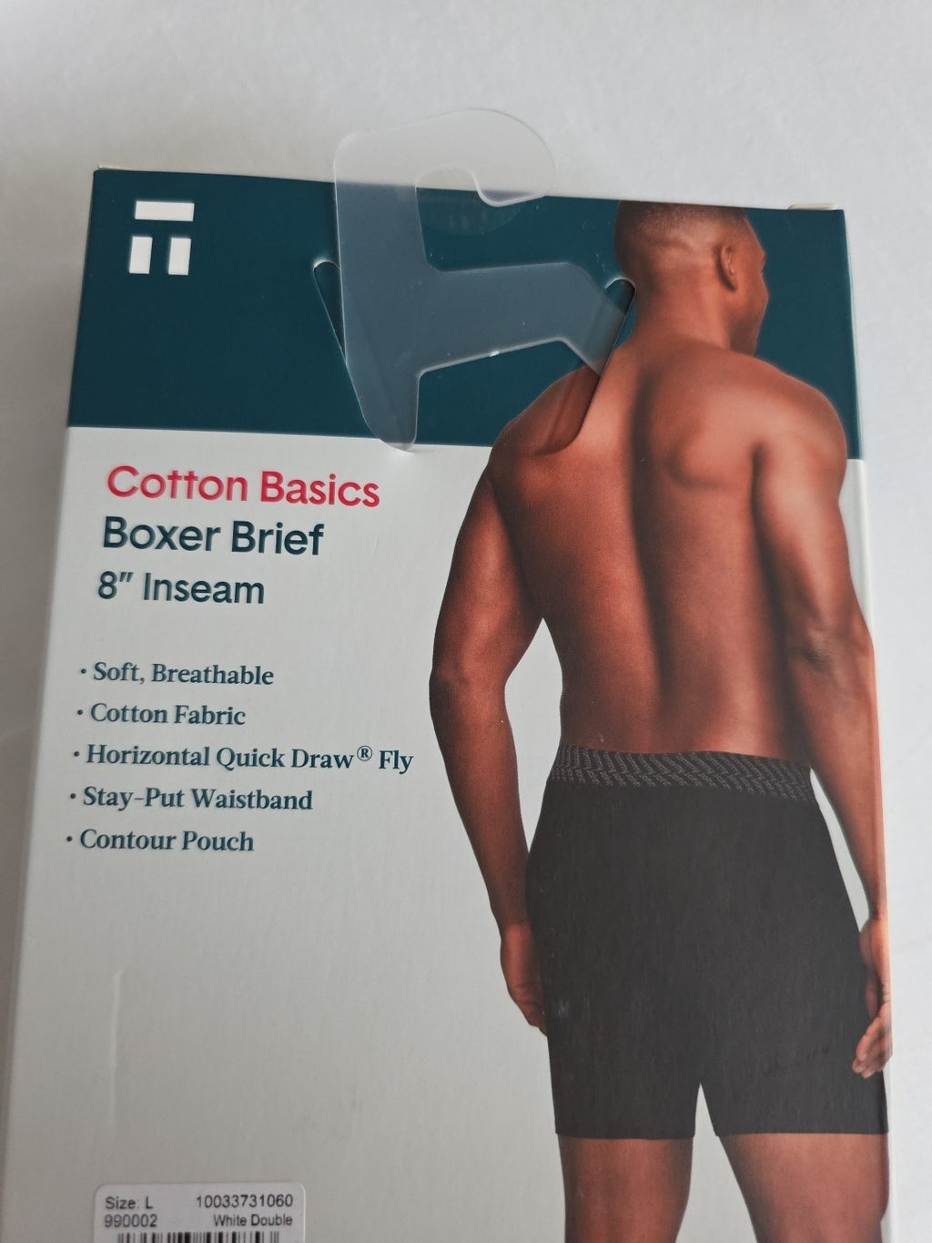 2 Pack Tommy John Men’s Cotton Boxer Briefs White 8” Inseam Size Large 1