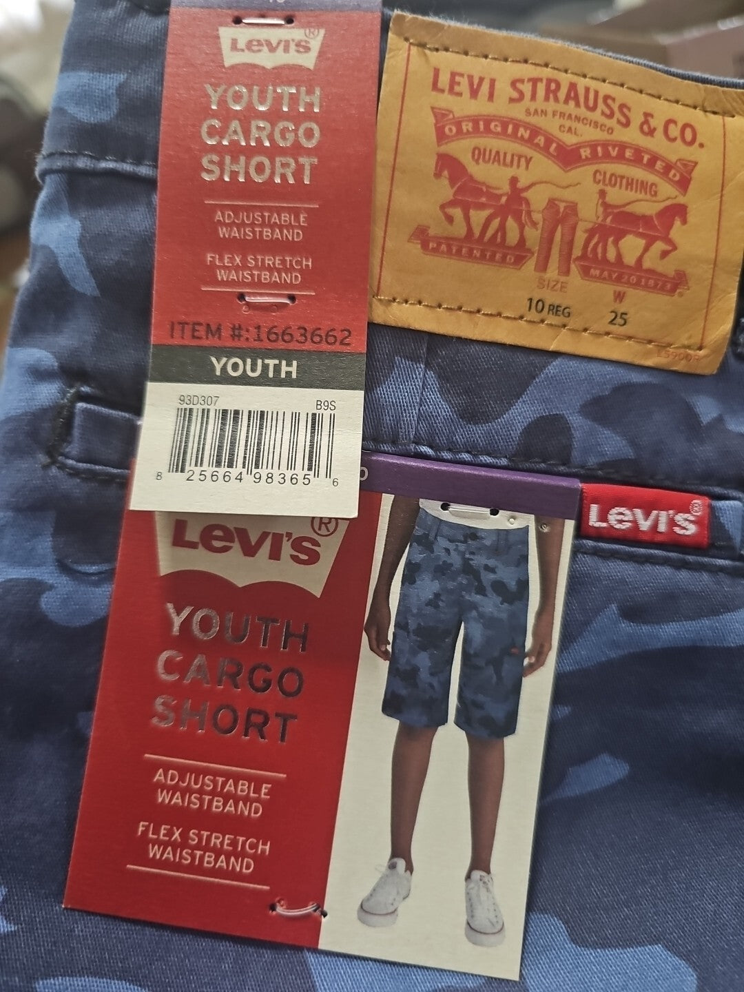 NEW Levi's Youth Boys' Cargo Shorts Blue Camo Size 10 Camouflage Levi Adjustable3