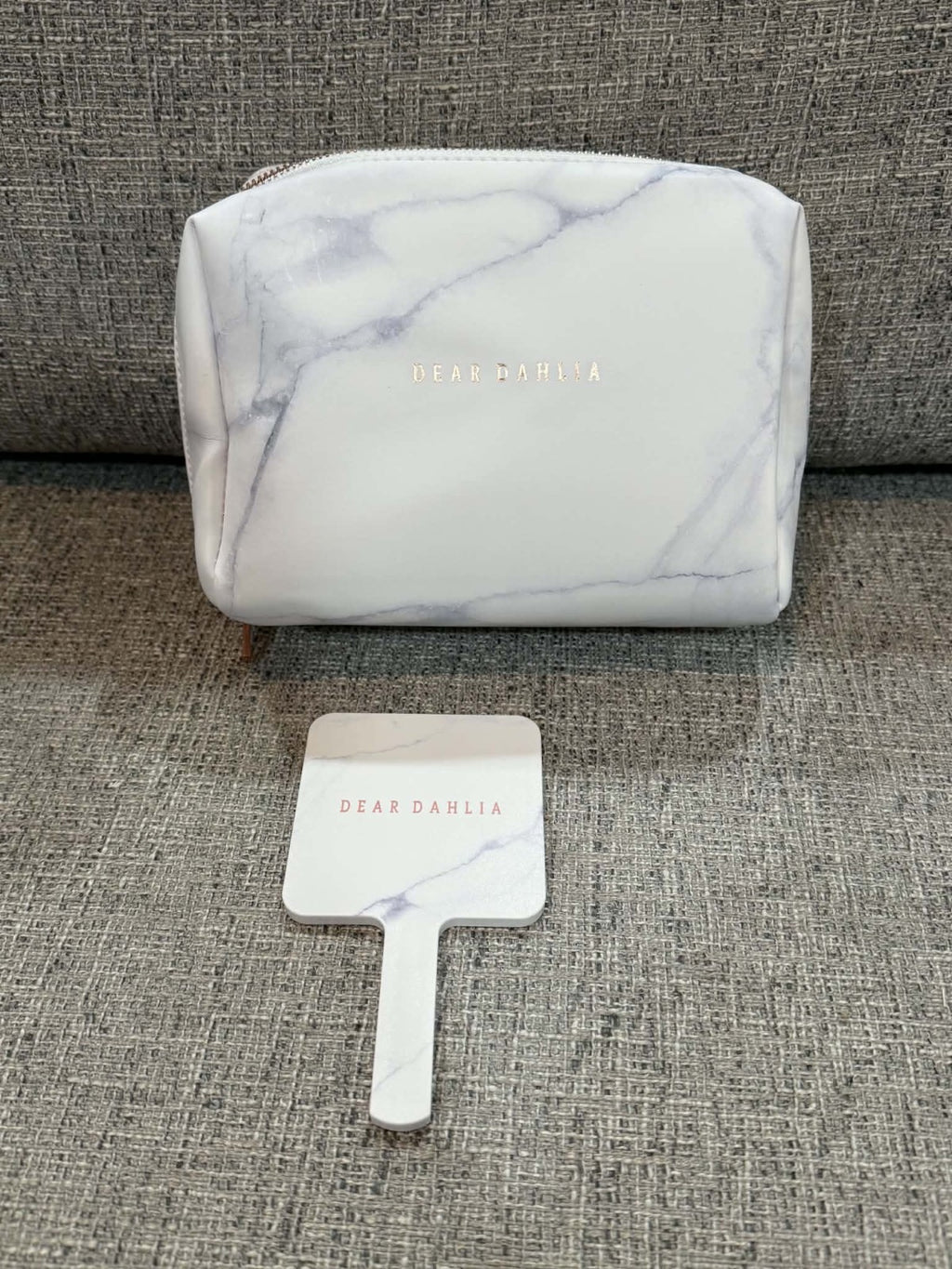 Dear Dahlia Marble Makeup Cosmetic Bag Travel Pouch w/ Matching Hand Mirror Rare1