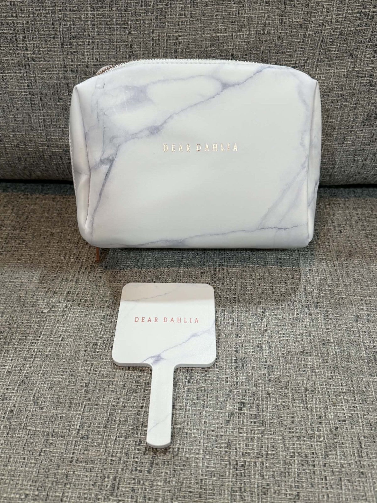 Dear Dahlia Marble Makeup Cosmetic Bag Travel Pouch w/ Matching Hand Mirror Rare1