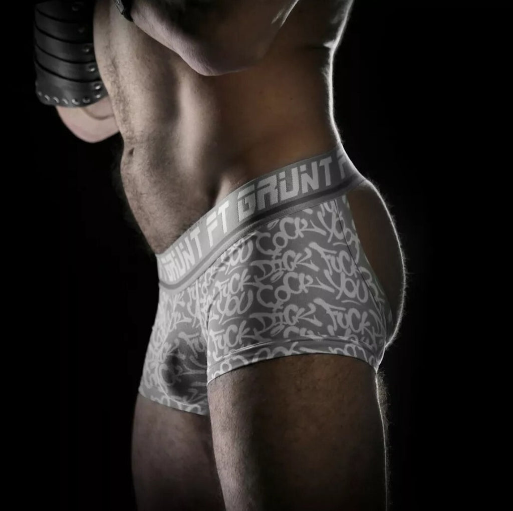 Fort Troff   Size Sm  "GRUNT" Graffiti Boxer Jock - Gray/White - Mesh Pouch2