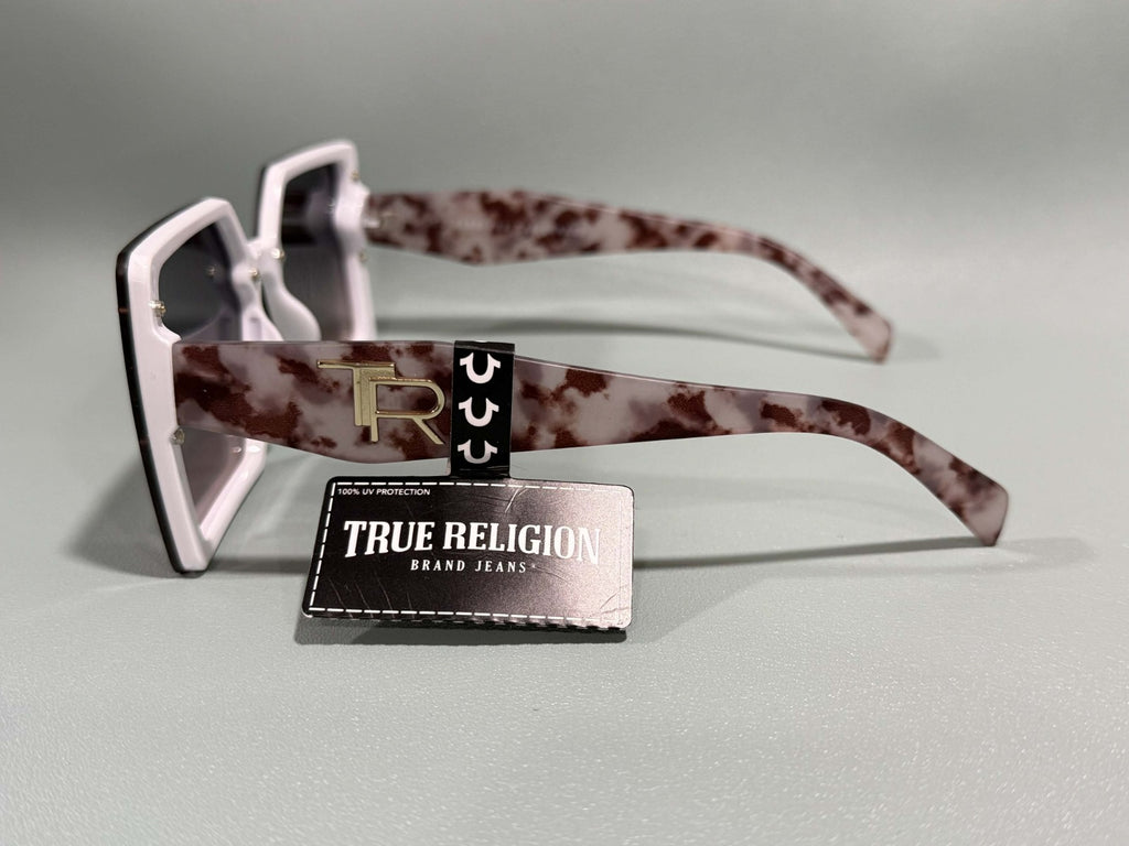 New Original TRUE RELIGION Square Sunglasses Mirrored Gold White  TR572332