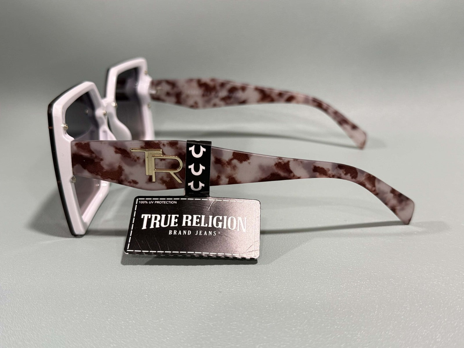 New Original TRUE RELIGION Square Sunglasses Mirrored Gold White  TR572332