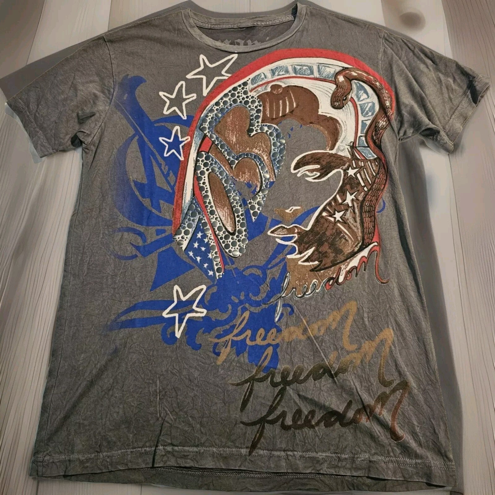 Rare Vintage NWOT Humanity Embellished Freedom Rosa Parks Gray T-Shirt Mens LG 0
