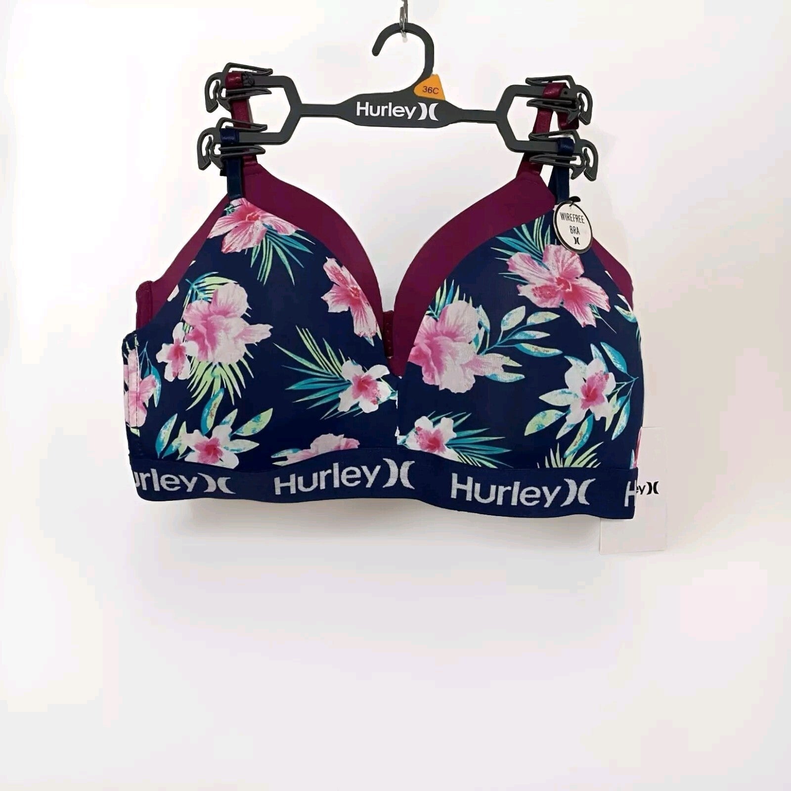 New ️ Hurley 34 B Bra Lot of 2 Laser Wings Hawaiian Bloom Navy & Baby Blue 34B0