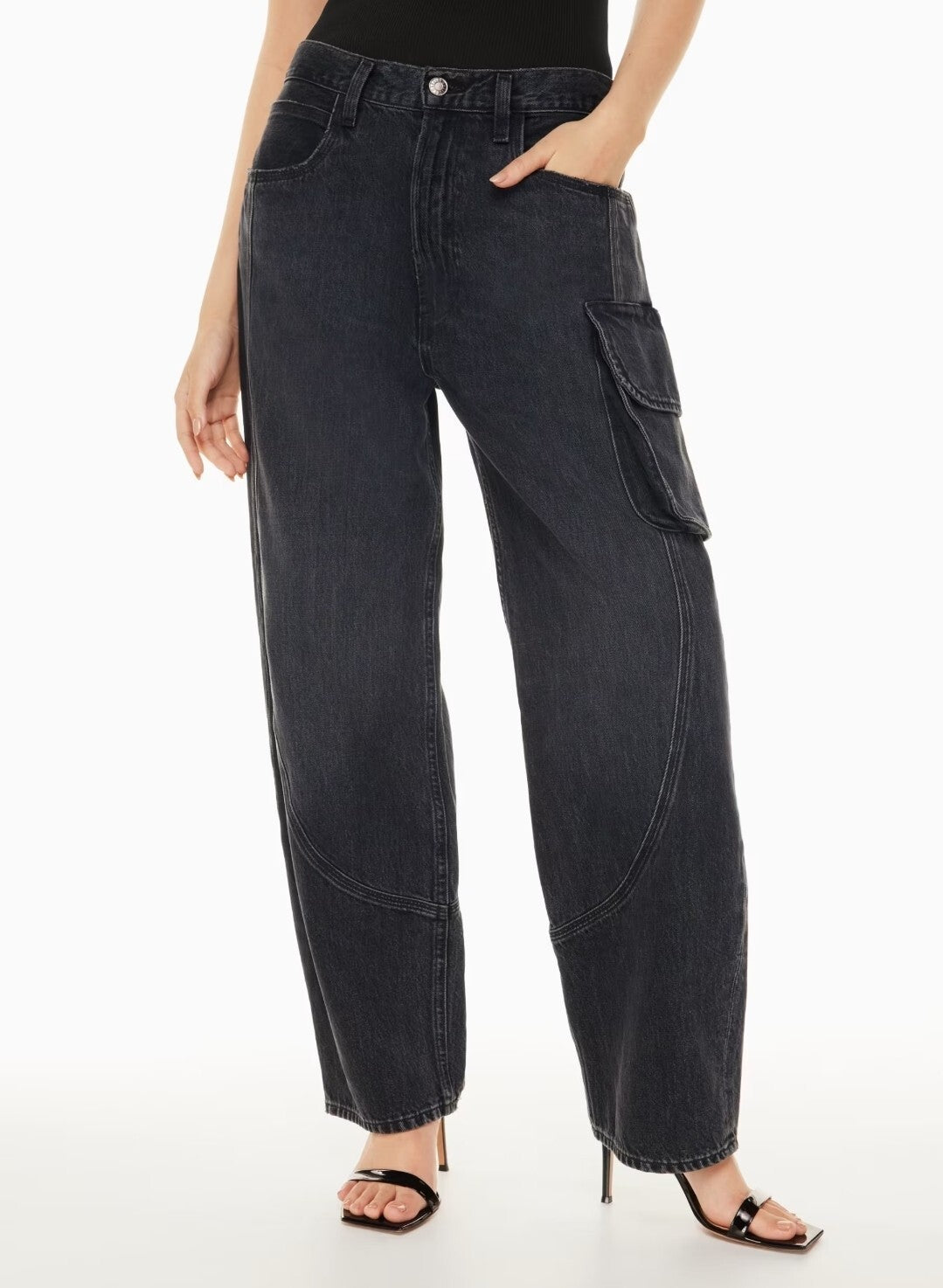 NWOT Agolde Cass Baggy Cargo Jeans Size 33 Barrel Jeans in Black Sz 121