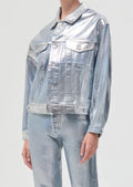 NEW AGOLDE CHARLI Oversized Denim Jacket JEAN Tinfoil Siver SIZE Sm Small0