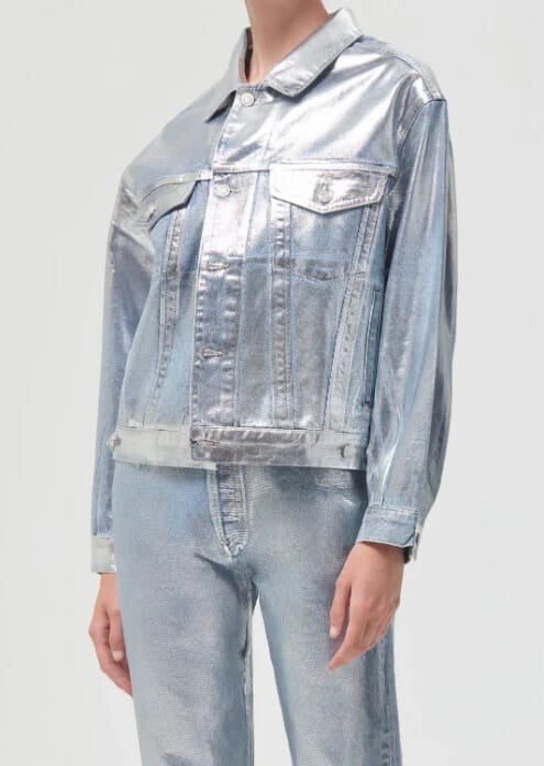 NEW AGOLDE CHARLI Oversized Denim Jacket JEAN Tinfoil Siver SIZE Sm Small0