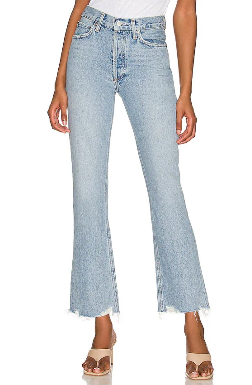 New AGOLDE Mid Rise Raw Hem Relaxed Boot Cut Jeans in Curio, Size 27 0
