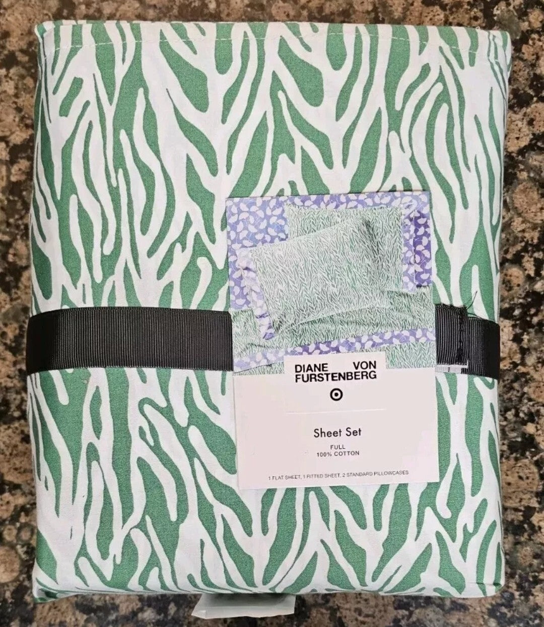 NEW DVF × TARGET Diane Von Furstenberg Sea Twig Green Full 4 Piece Sheet Set 1