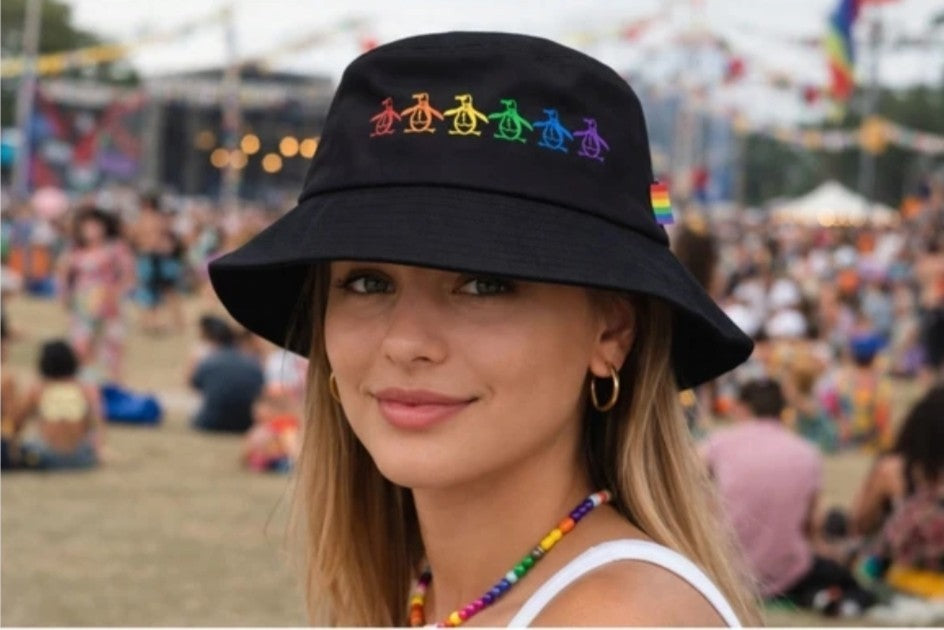 Original Penguin Pride Rainbow Bucket Hat Black OSFM Embroidered Logo NWT1