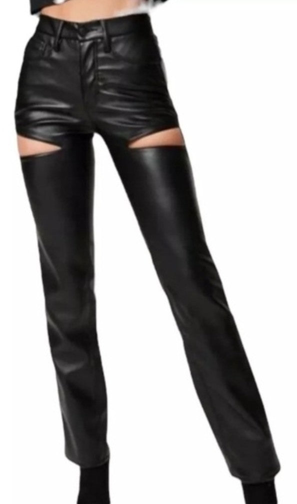 Good American Black Good Icon Faux Leather Cut Out Pants 22 NWT 0