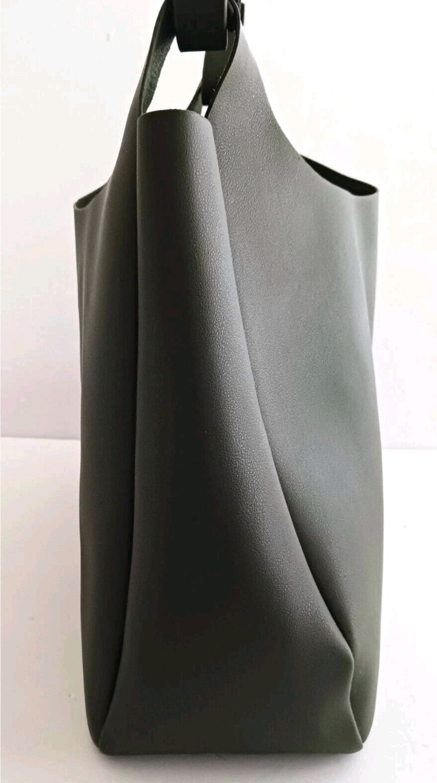 NEW Neiman Marcus Lg Tote Bag Olive Green Vegan Leather Open Top4