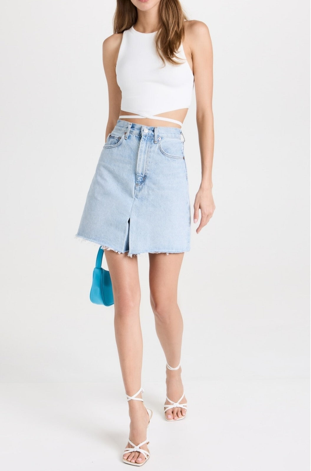 NWT Agolde High Rise Pleat Skorts Jean Sz 27 Skort/Short Denim Cotton 3