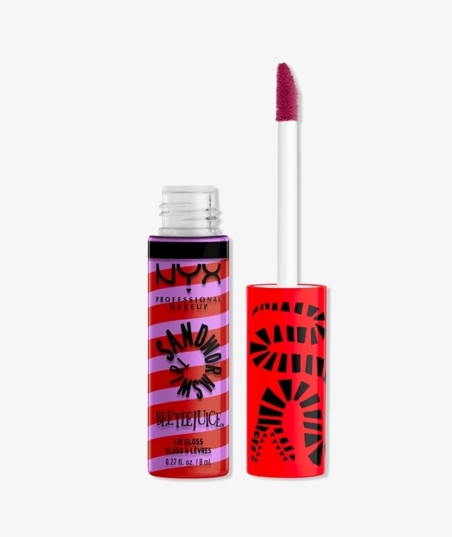 NYX BEETLEJUICE SANDWORM SWIRL BUTTER LIP GLOSS “ PURPLE +RED 03”0